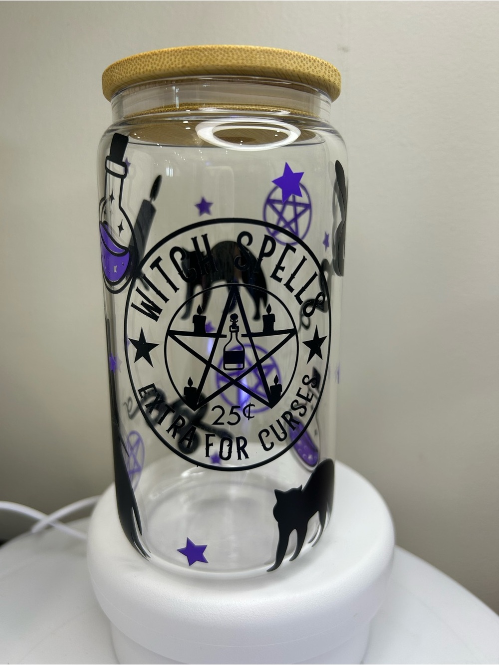 Witch Spells Apothecary Glass Tumbler with Bamboo Lid & Glass Straw